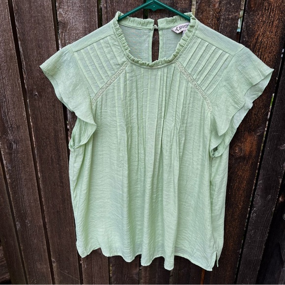 Nanette Lepore Flutter Sleeve Pintuck Top Sz L - Picture 8 of 11